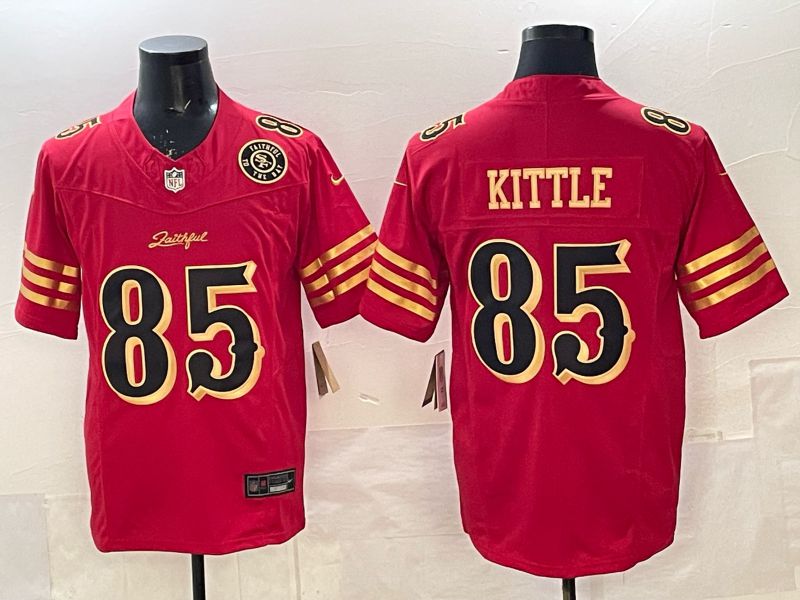 Men 2025 Nike San Francisco 49ers #85 Kittle red gold 5th generation Limited NFL Jersey 005
